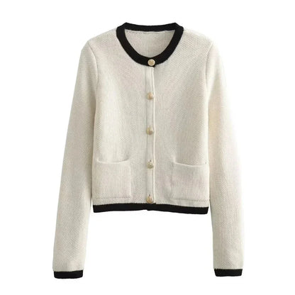 Women’s Cropped Button-Up Cardigan with Gold Buttons