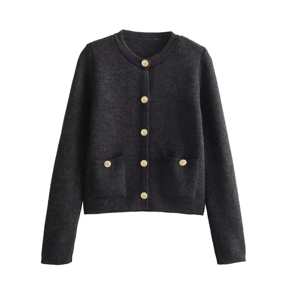 Women’s Cropped Button-Up Cardigan with Gold Buttons
