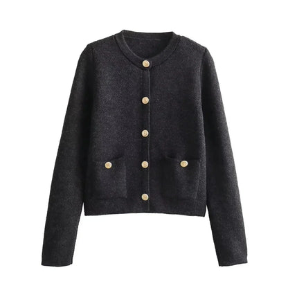 Women’s Cropped Button-Up Cardigan with Gold Buttons