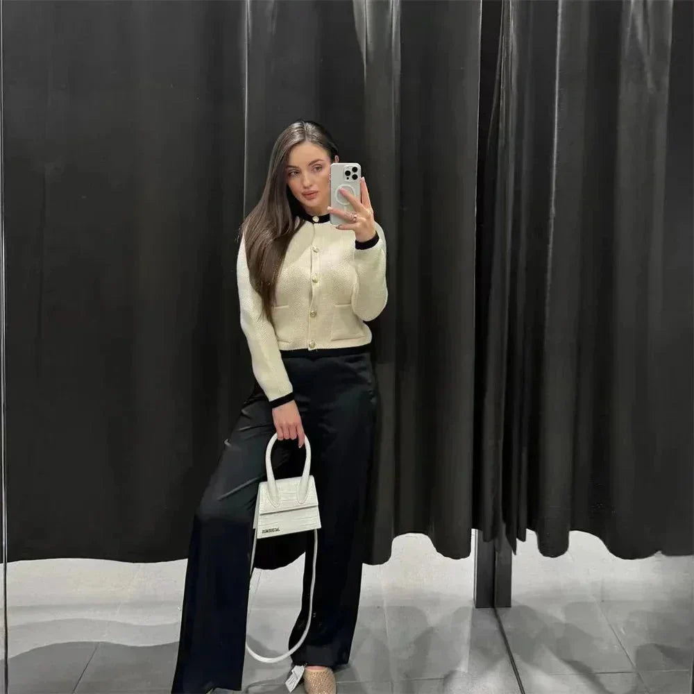 Women’s Cropped Button-Up Cardigan with Gold Buttons