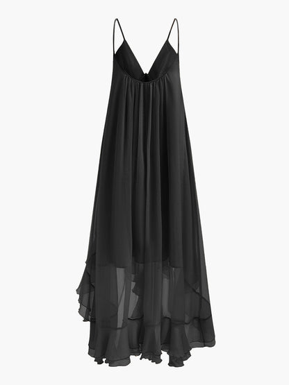 Chiffon Layered Dress with Cape Cloak for Women