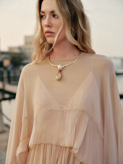 Chiffon Layered Dress with Cape Cloak for Women