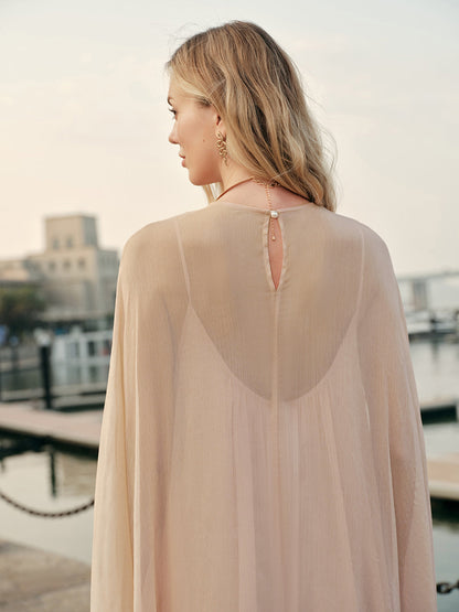 Chiffon Layered Dress with Cape Cloak for Women