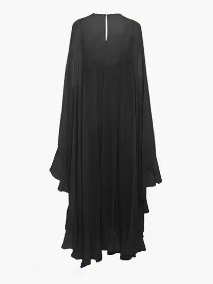 Chiffon Layered Dress with Cape Cloak for Women