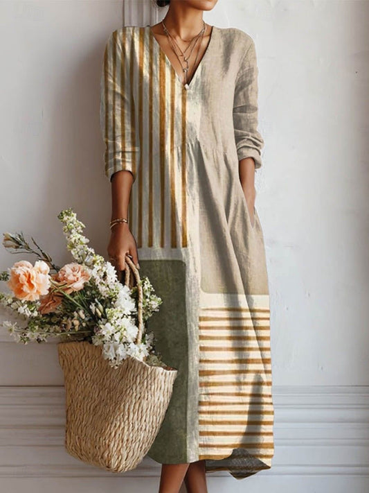 Soft Earth Tone Relaxed Midi Dress for Women