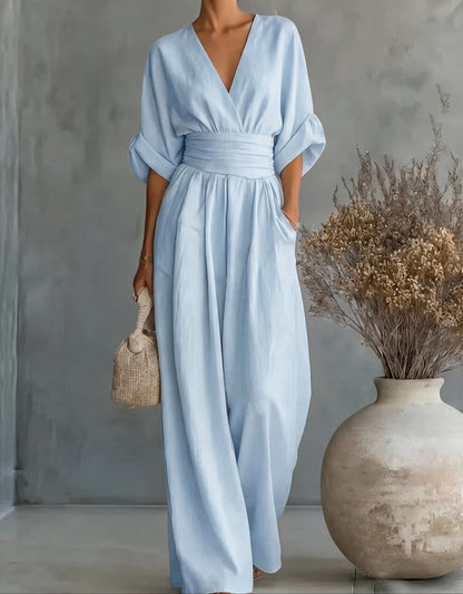 Women’s Elegant Wide-Leg Jumpsuit with Wrap Front Design