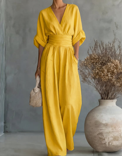 Women’s Elegant Wide-Leg Jumpsuit with Wrap Front Design