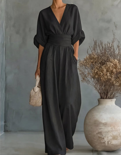 Women’s Elegant Wide-Leg Jumpsuit with Wrap Front Design