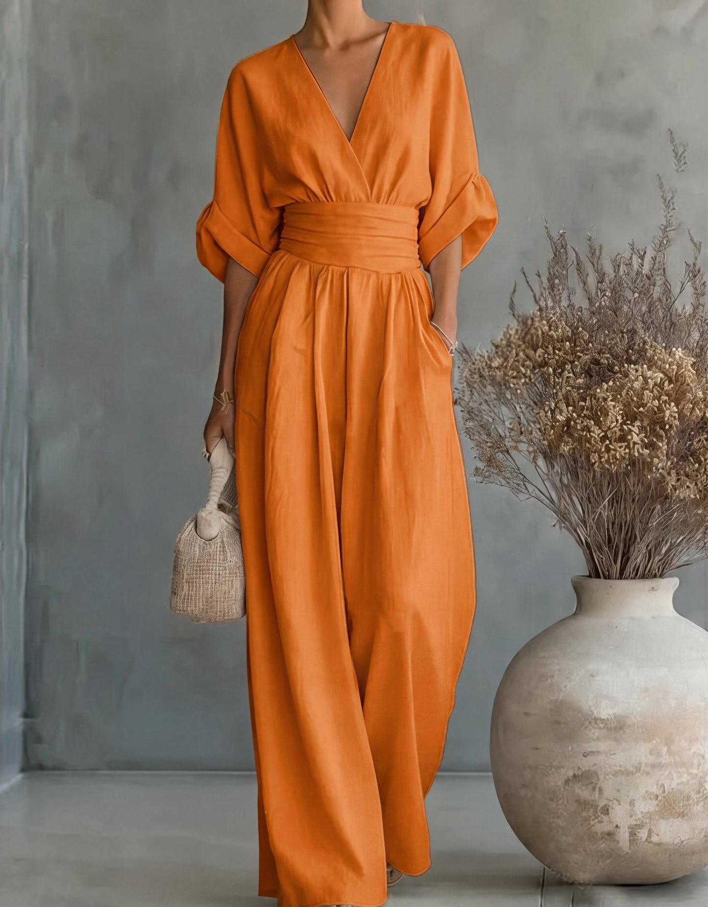 Women’s Elegant Wide-Leg Jumpsuit with Wrap Front Design