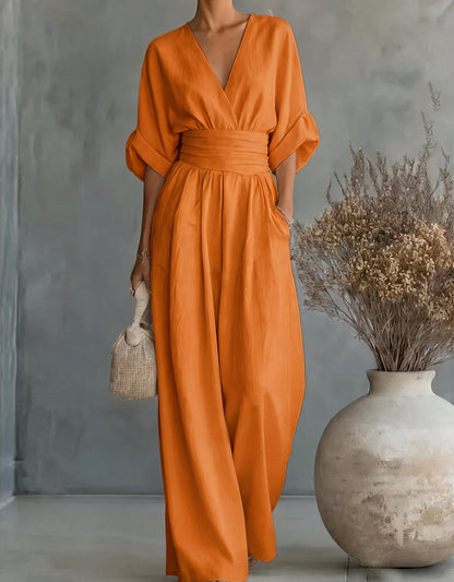 Women’s Elegant Wide-Leg Jumpsuit with Wrap Front Design