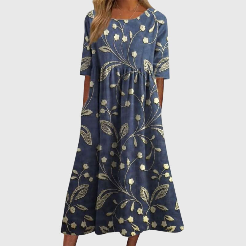 Embroidered Flowy Midi Dress for Women, Multiple Colors