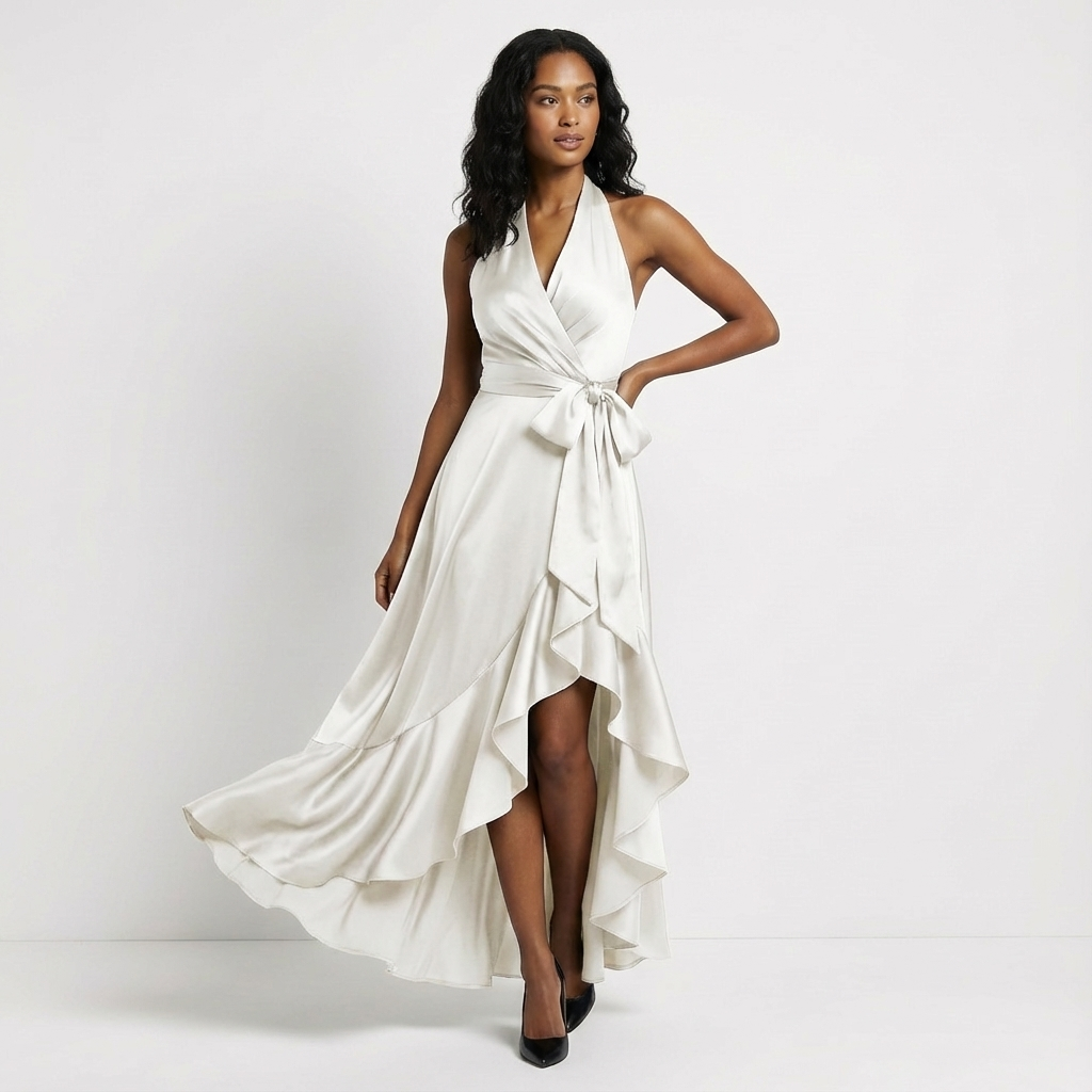 Elegant Women’s Maxi Wedding Guest Dress with Tie-Waist Bow