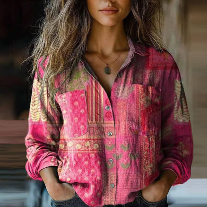 Boho Printed Long Sleeve Shirt Women Everyday Style