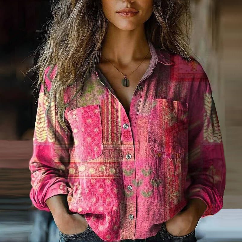 Women’s Vintage Inspired Printed Button-Up Shirt