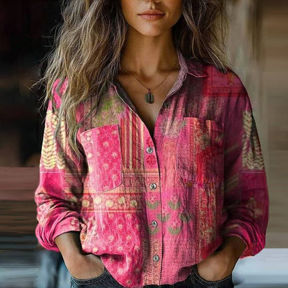 Women’s Vintage Inspired Printed Button-Up Shirt