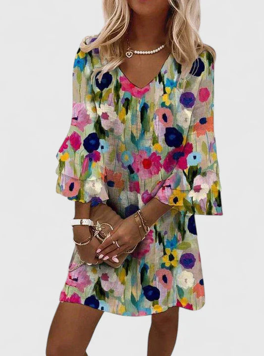 Elviera Floral Mini Dress with V-Neckline for Women