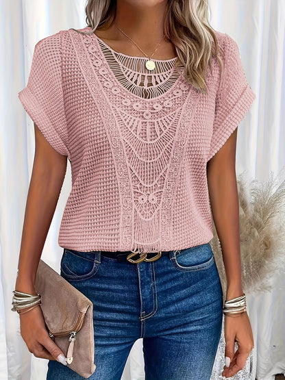 Boho Crochet Detail Casual Knit Top