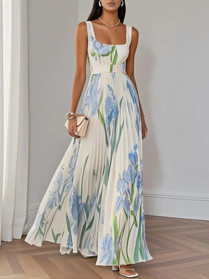 Floral Square Neck Flowy Maxi Dress for Women