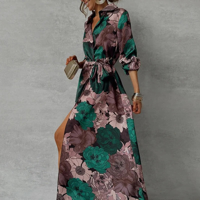 Women’s Floral Flowy Maxi Shirt Dress