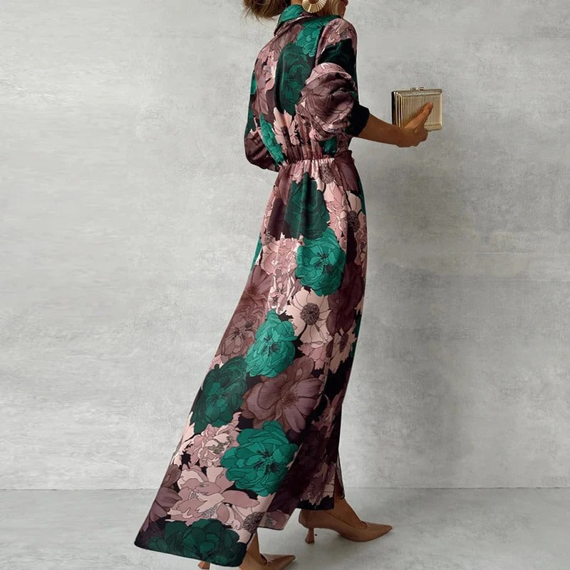 Women’s Floral Flowy Maxi Shirt Dress