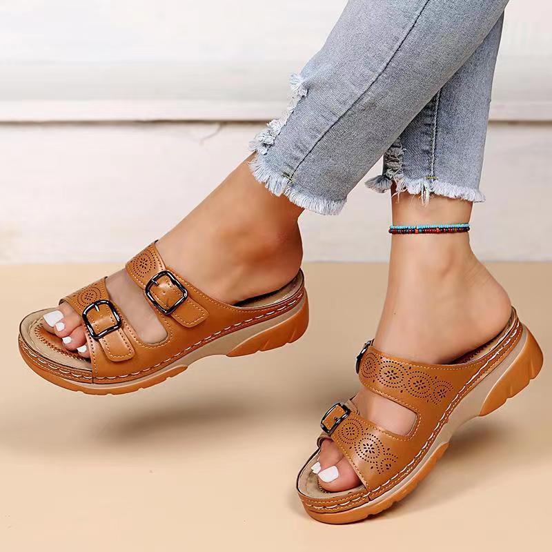 Women’s Double Buckle Comfort Slide Sandals