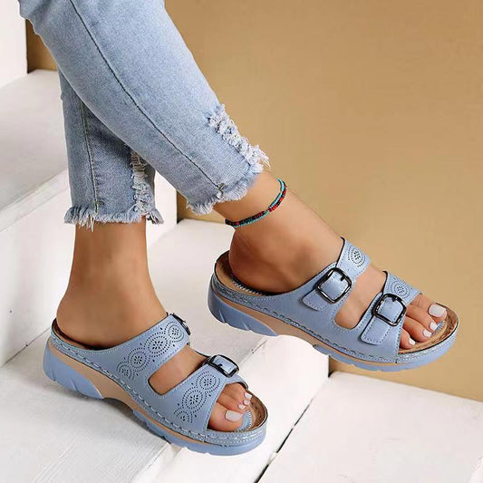 Women’s Double Buckle Comfort Slide Sandals