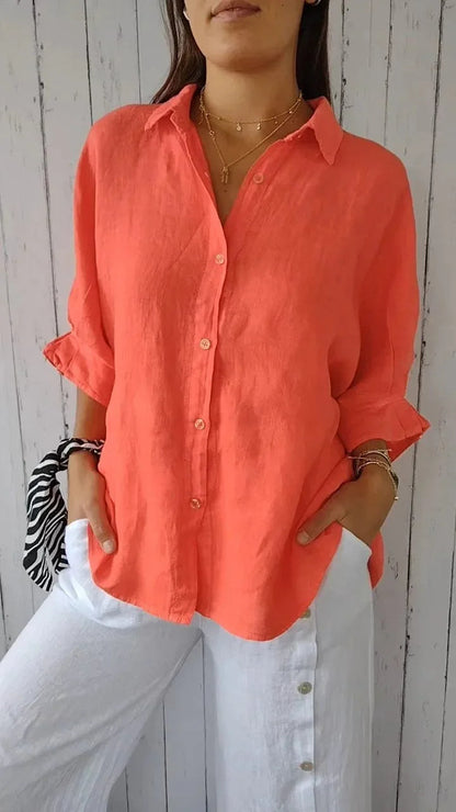 Relaxed Button Down Casual Blouse for Women