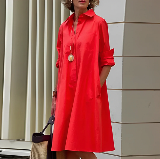 Women's Elegant Button-Front Shirt Dress with Relaxed Fit