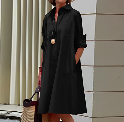Women's Elegant Button-Front Shirt Dress with Relaxed Fit