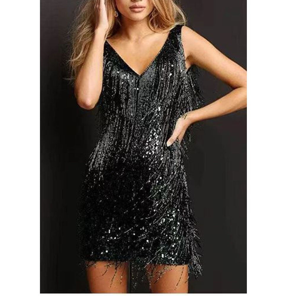 Women’s Sparkling Fringe Party Mini Dress