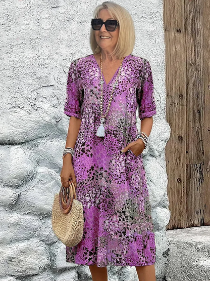 Bohemian Printed Midi Dress with Relaxed Fit for Women