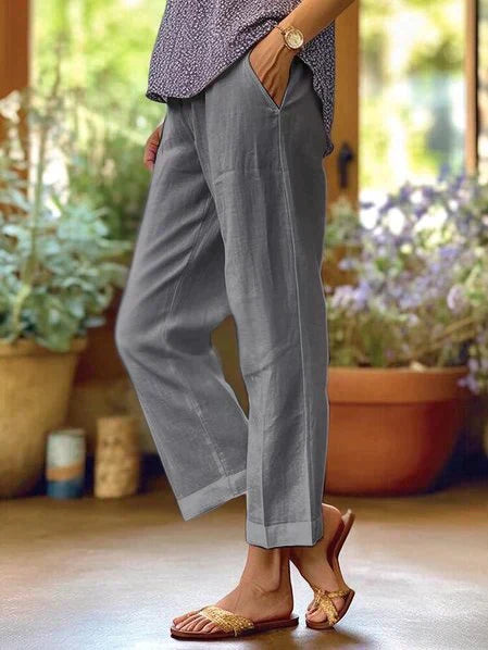 Women’s Relaxed Straight-Leg Casual Pants with Side Pockets
