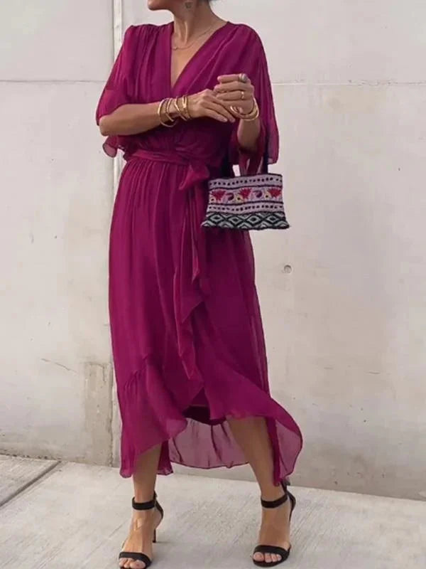 Wrap Midi Dress V-Neck Belted