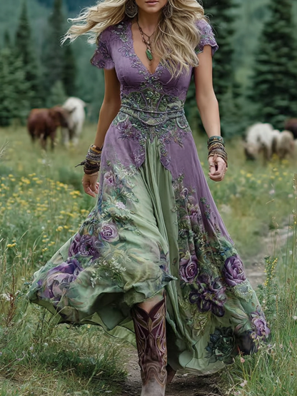 Bohemian Floral Print Maxi Dress with Flowing Silhouette