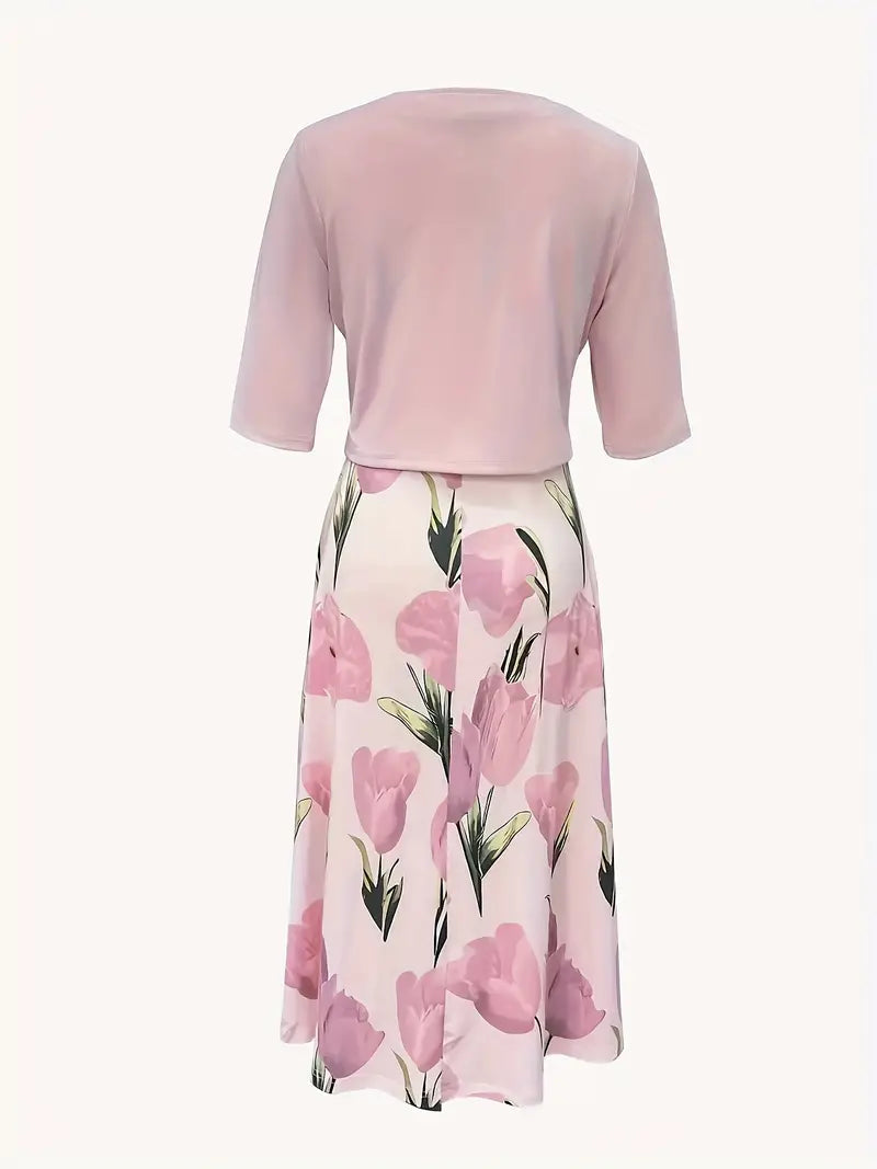 Floral Maxi Dress with Cropped Cardigan Set for Women