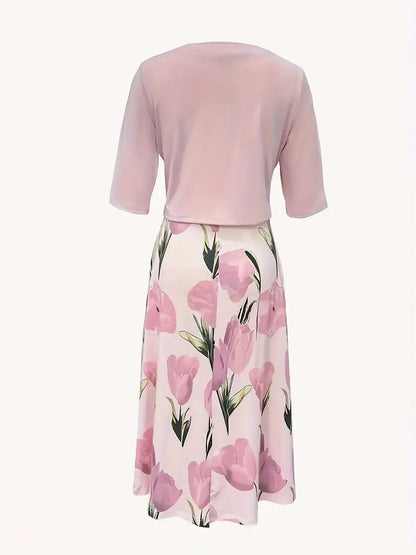 Floral Maxi Dress with Cropped Cardigan Set for Women