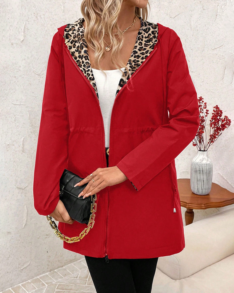 Reversible Leopard Print Hooded Jacket for Women