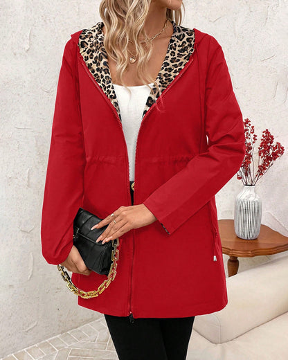 Reversible Leopard Print Hooded Jacket for Women