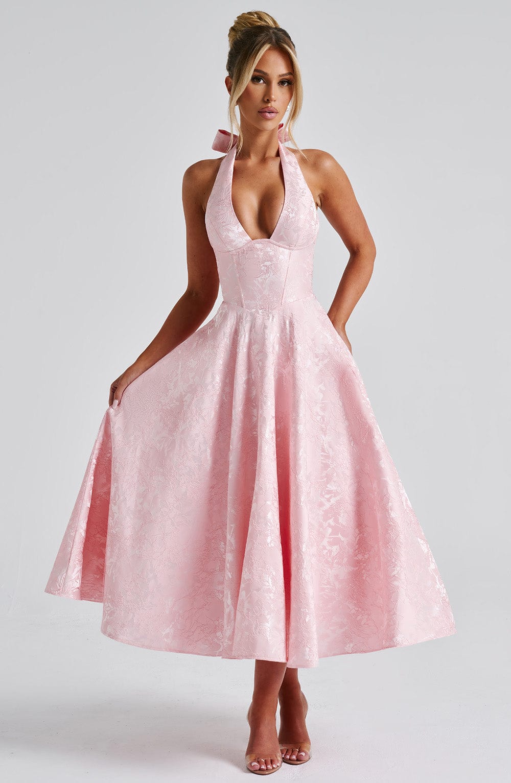 Halter Midi Wedding Guest Dress for Women