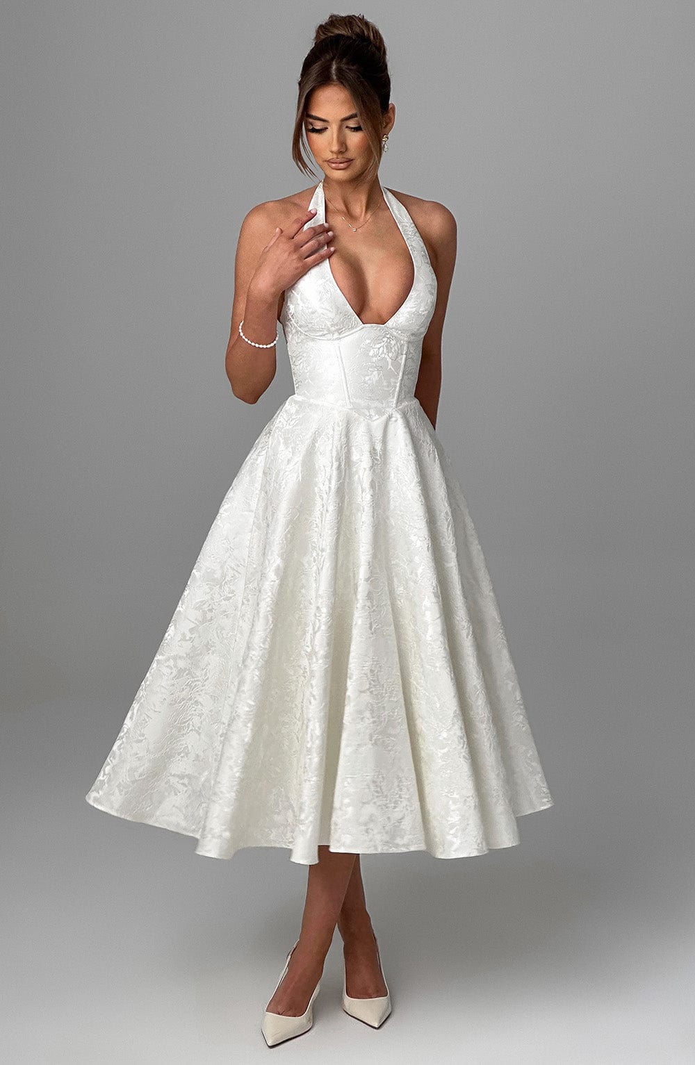Halter Midi Wedding Guest Dress for Women