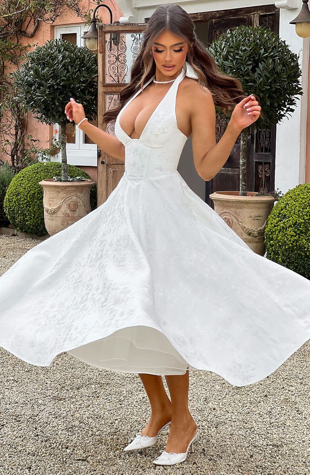 Halter Midi Wedding Guest Dress for Women