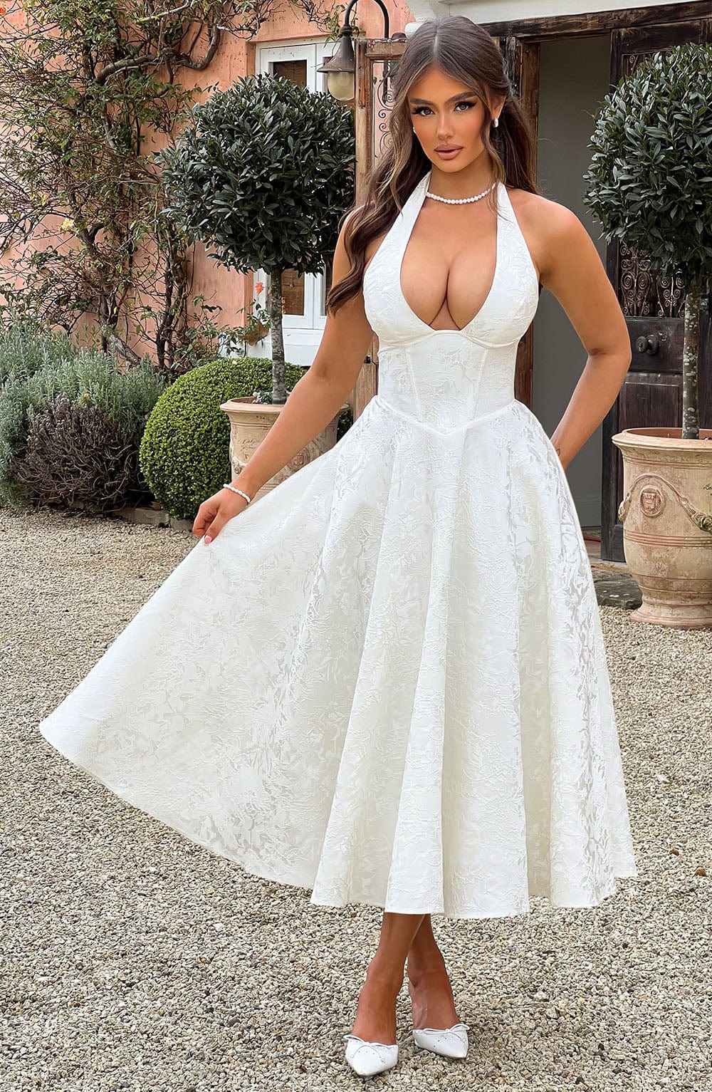 Halter Midi Wedding Guest Dress for Women