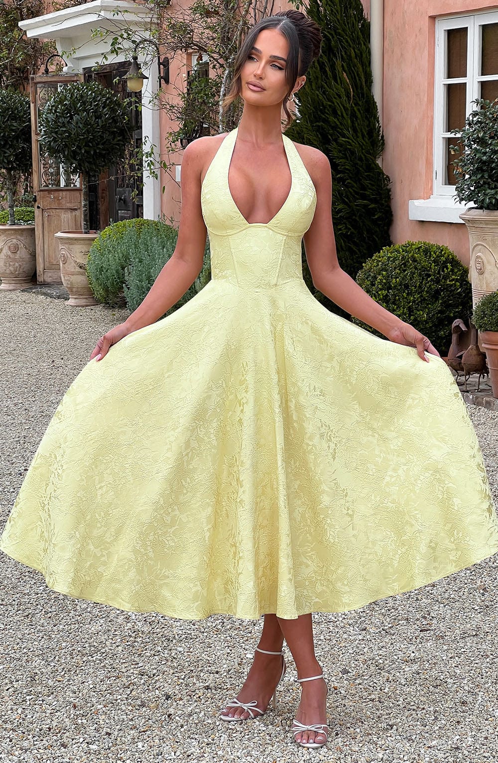 Halter Midi Wedding Guest Dress for Women
