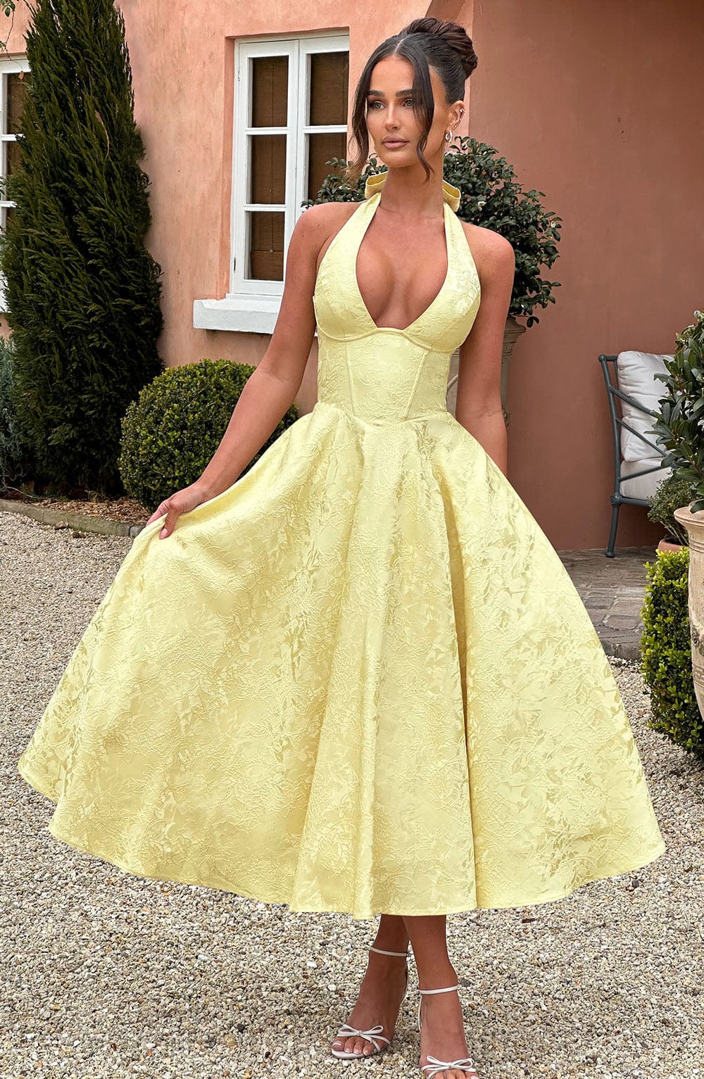 Halter Midi Wedding Guest Dress for Women