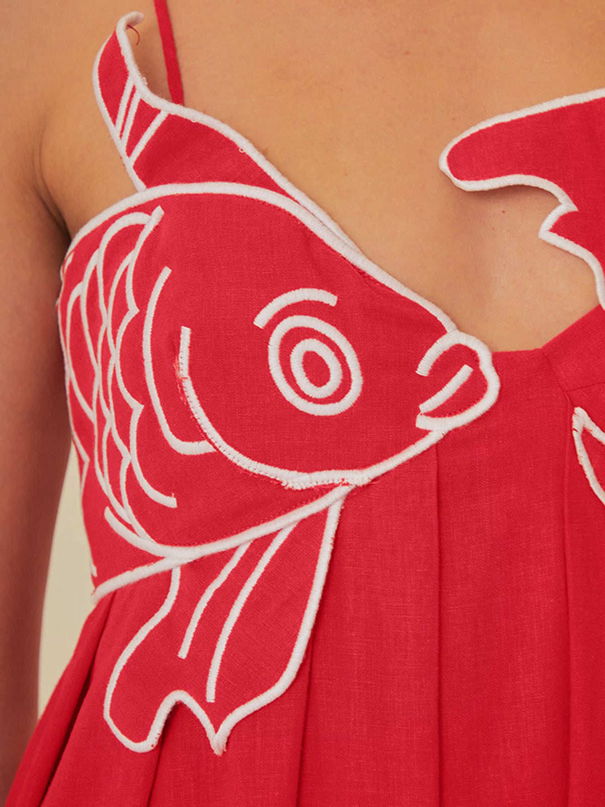 Embroidered Cotton Midi Dress with Spaghetti Straps for Women