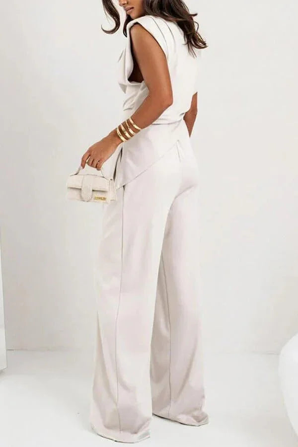 Women’s Draped Wide Leg Sleeveless Jumpsuit
