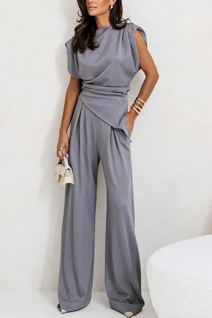 Women’s Draped Wide Leg Sleeveless Jumpsuit