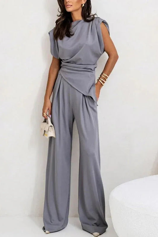 Women’s Draped Wide Leg Sleeveless Jumpsuit