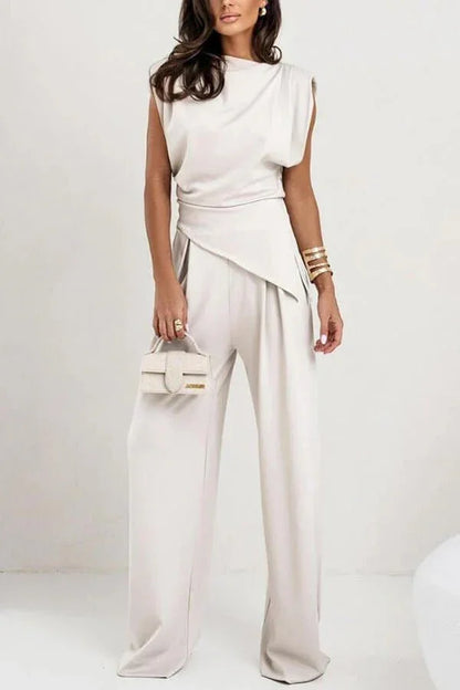 Women’s Draped Wide Leg Sleeveless Jumpsuit