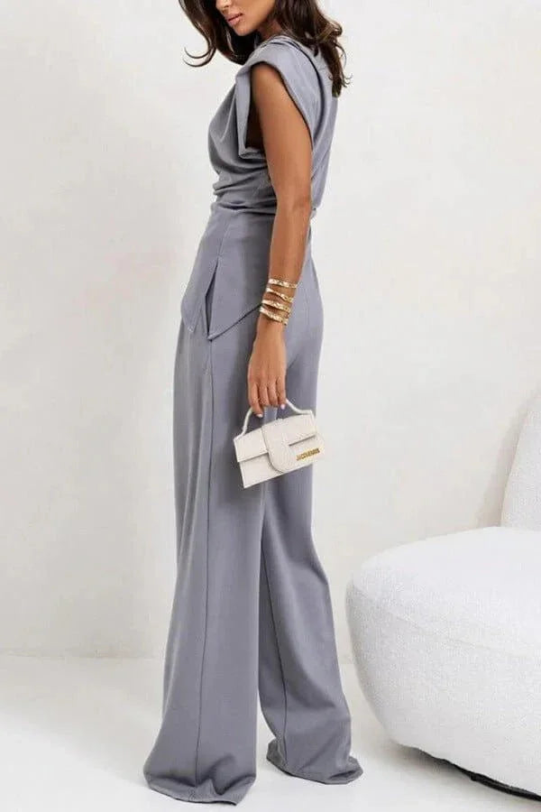 Women’s Draped Wide Leg Sleeveless Jumpsuit
